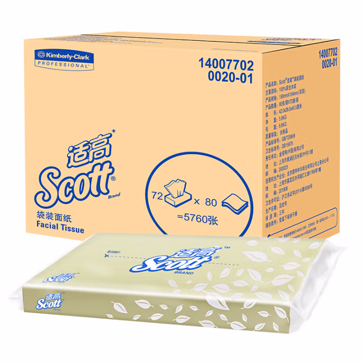 0020-01Scott®适高® 袋装面纸80抽(2层)