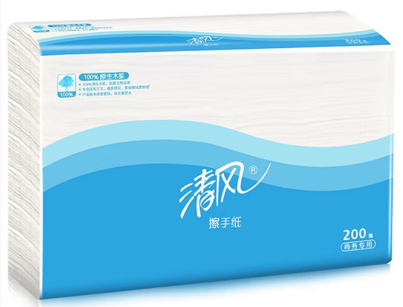 清风1层三折200张 擦手纸