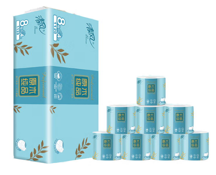 清风原木纯品4层小叶细点压花140g卷筒卫生纸
