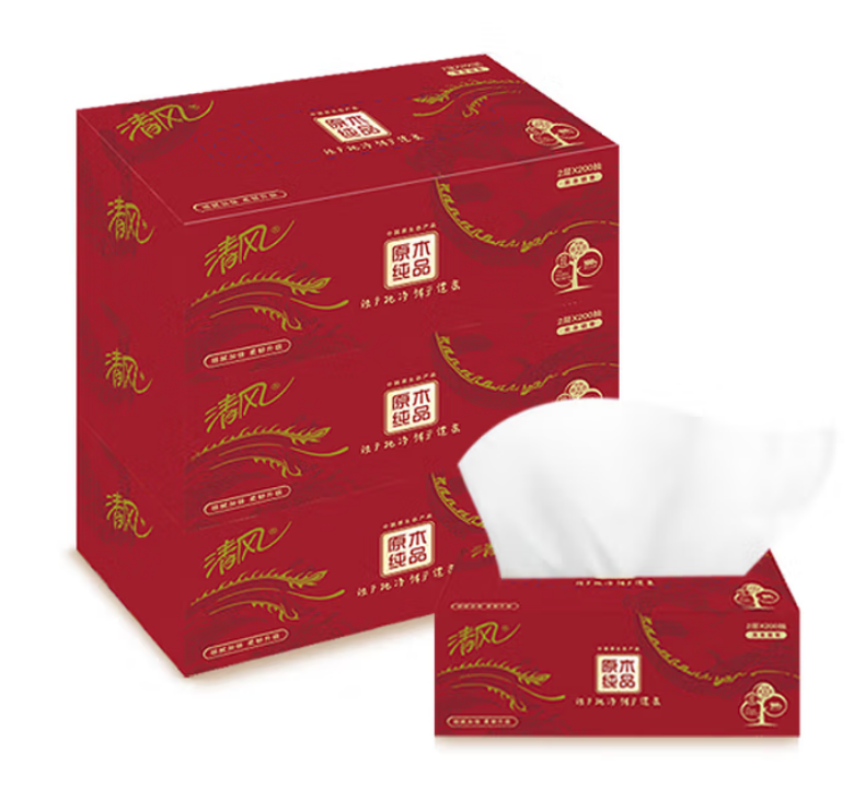 清风2层200抽Premium盒装面巾纸