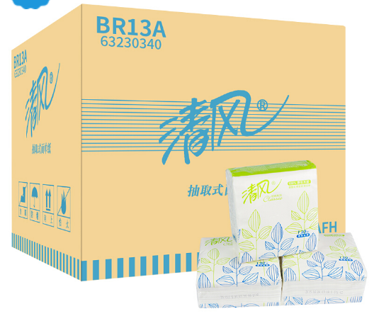 清风2层130抽简装抽取式面巾纸